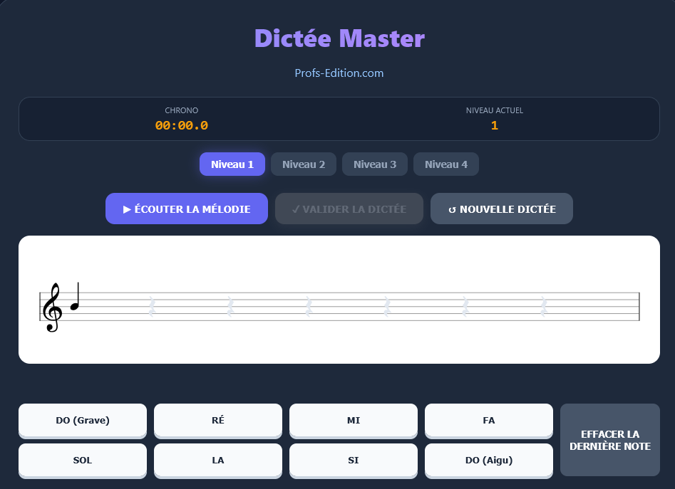 Dictée Master – dictée musicale interactive en do majeur