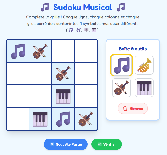 Sudoku Musical – jeu de logique et de discrimination visuelle