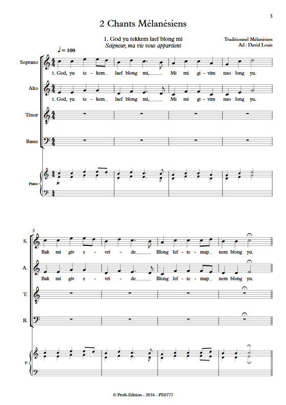 2 Chants Mélanésiens - Chœur et Piano - TRADITIONNEL - app.scorescoreTitle