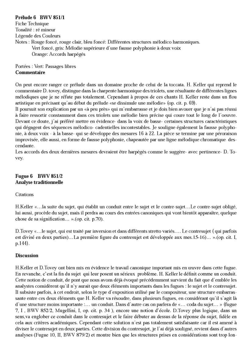 Clavier Bien Tempéré 1 BWV 851 - Analyse - CHARLIER C. - Educationnal sheet