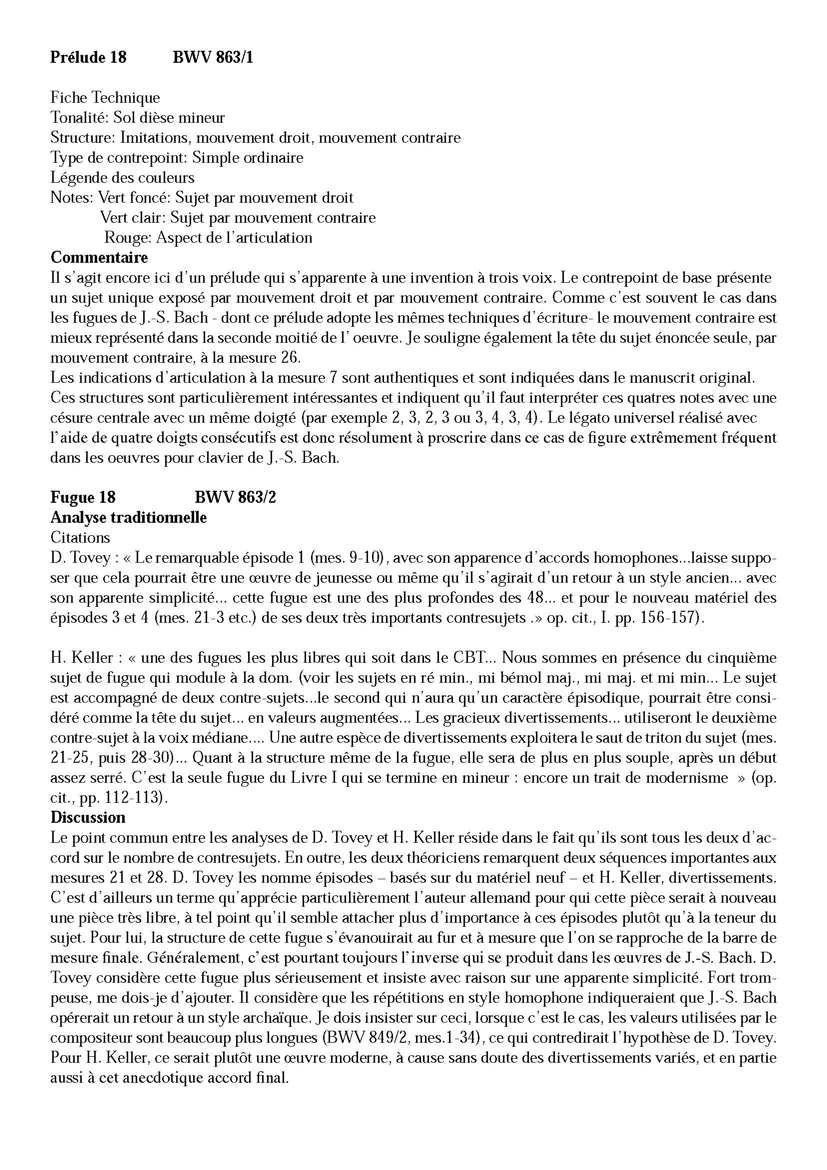 Clavier Bien Tempéré 1 BWV 863 - Analyse - CHARLIER C. - Educationnal sheet