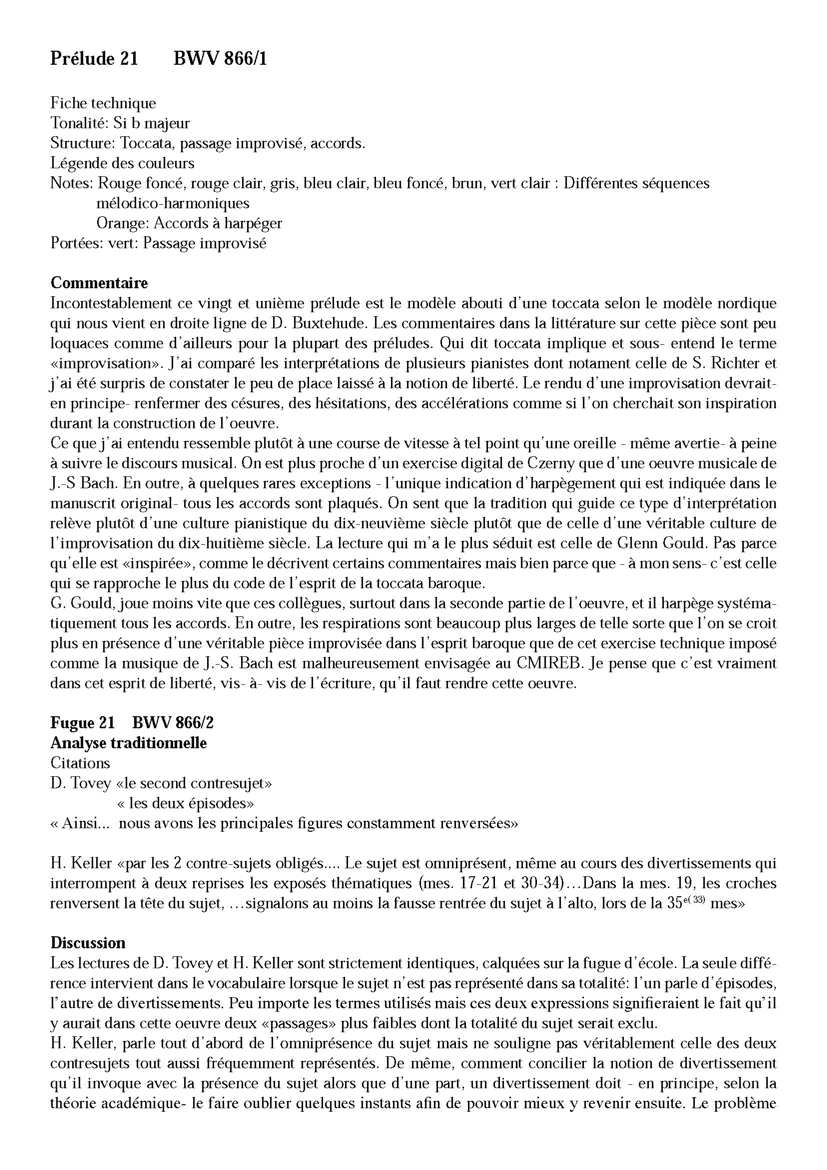 Clavier Bien Tempéré 1 BWV 866 - Analyse - CHARLIER C. - Educationnal sheet