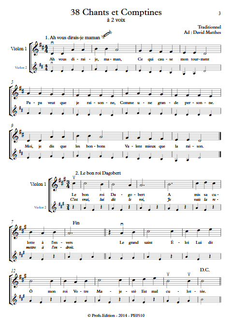 38 Chants et Comptines - Duos de Violons - TRADITIONNEL - app.scorescoreTitle