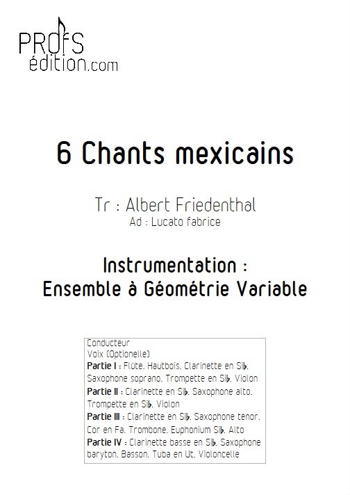 6 Chants Méxicains - Ensemble Variable - TRADITIONNEL MEXICAIN - front page