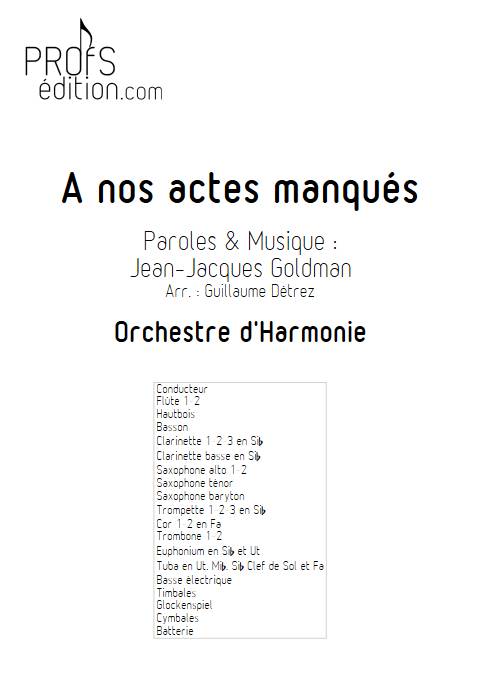 A nos actes manqués - Orchestre d'harmonie - GOLDMAN J-J - front page