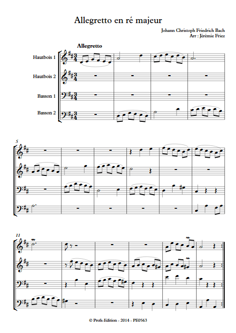 Allegretto en ré majeur - Quatuor d'anches - BACH J. C. F. - app.scorescoreTitle
