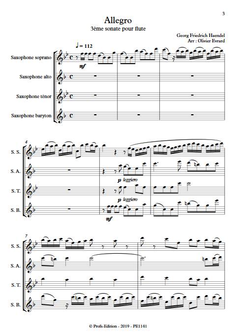 Allegro de la 3ème sonate pour flute - Quatuor de Saxophones - HAENDEL G. F. - app.scorescoreTitle