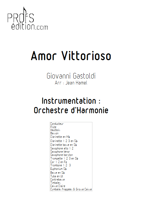 Amor Vittorioso - Orchestre d'Harmonie - GASTOLDI G. - front page