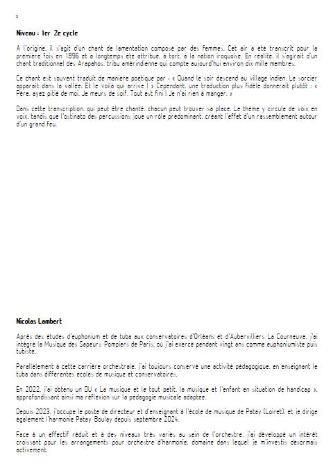 Ani couni chaouani - Orchestre d'harmonie - TRADITIONNEL AMERINDIEN - Educationnal sheet