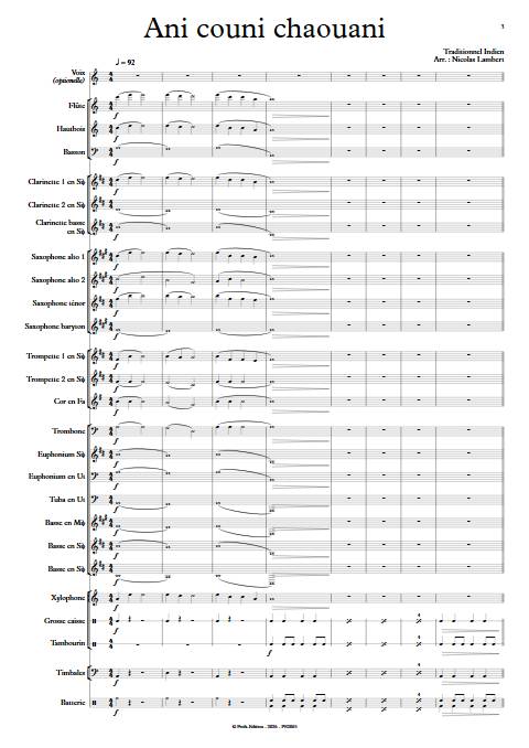 Ani couni chaouani - Orchestre d'harmonie - TRADITIONNEL AMERINDIEN - Score