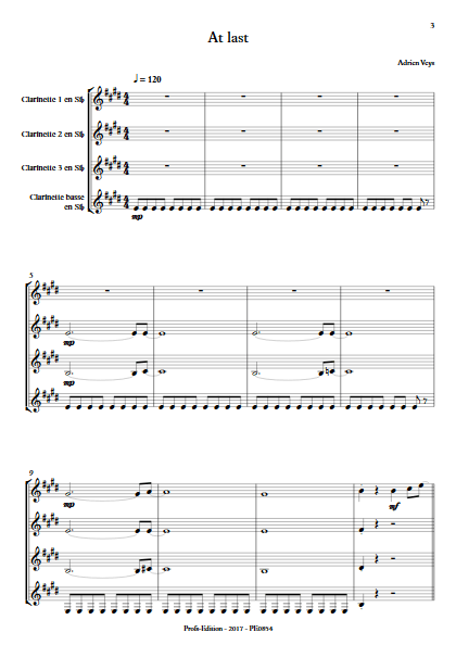 At last - Quatuor de Clarinettes - VEYS A. - Educationnal sheet