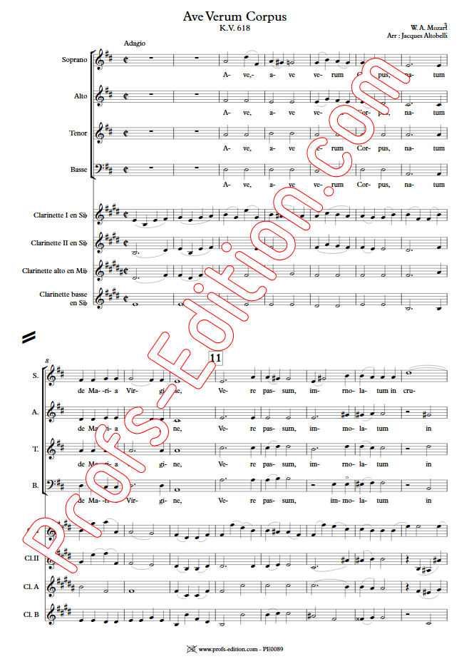 Ave Verum Corpus - Chœur & Quatuor Clarinettes - MOZART W. A. - app.scorescoreTitle