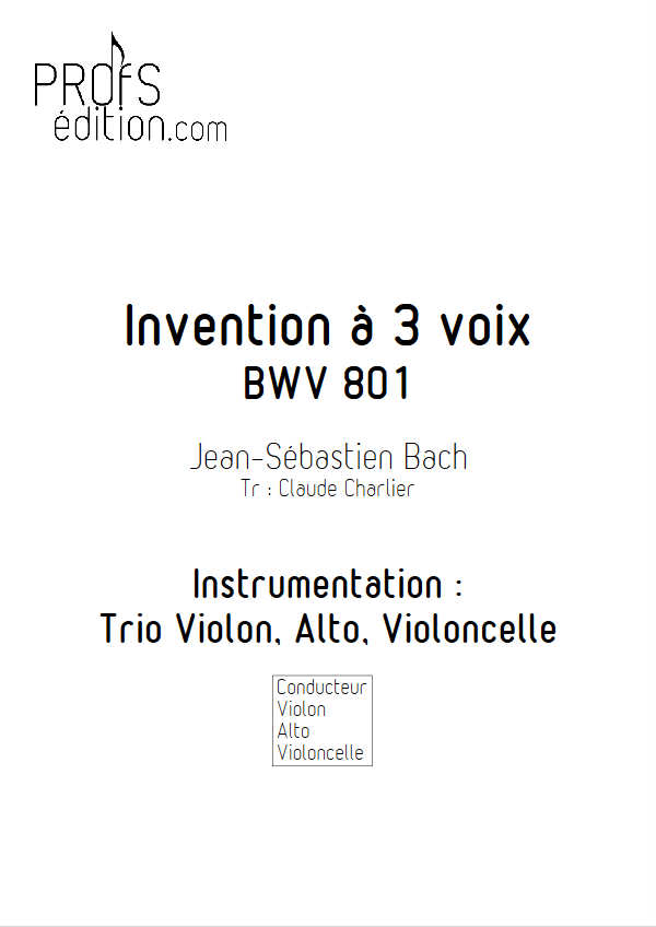 Invention BWV 801 - Trio - BACH J. S. - front page