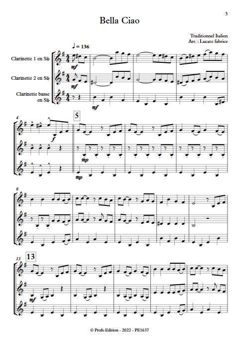Bella Ciao - Trio Clarinettes - TRADITIONNEL ITALIEN - app.scorescoreTitle