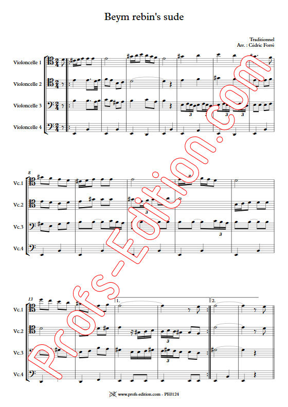 Beym rebin's sude - Quatuor Violoncelles - FORRÉ C. - app.scorescoreTitle