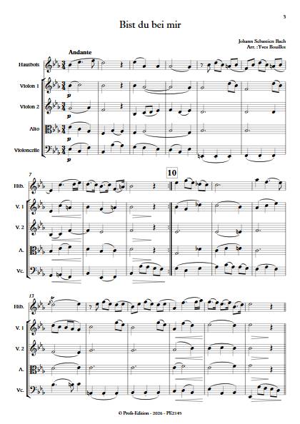 Bist du bei mir - Quatuor à cordes & hautbois - BACH J.S. - Score