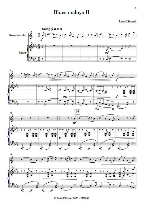 Blues maloya II - Saxophone & piano - LIBOUREL L. - Score