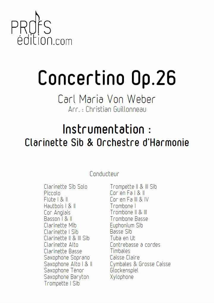 Concertino pour Clarinette - Clar & Orchestre Harmonie - WEBER C. M. - front page