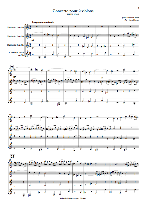 Concerto pour 2 violons BWV 1043 (Largo) - Quatuor de Clarinettes - BACH J. S. - app.scorescoreTitle