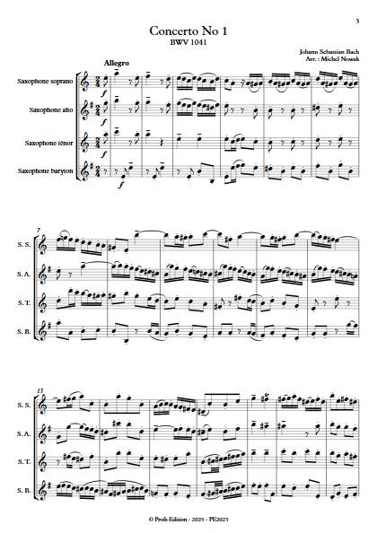 Concerto No 1 BWV1041 Allegro - Quatuor de Saxophones - BACH J.S. - Score
