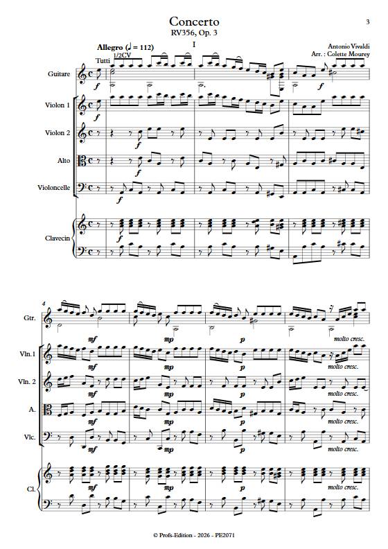 Concerto RV356 - Sextuor à cordes - VIVALDI A. - Score