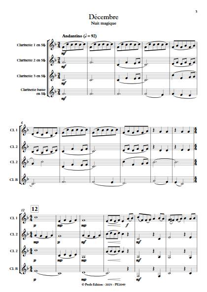 Décembre - Nuit magique - Quatuor de Clarinettes - CURT PITOU L. - Score