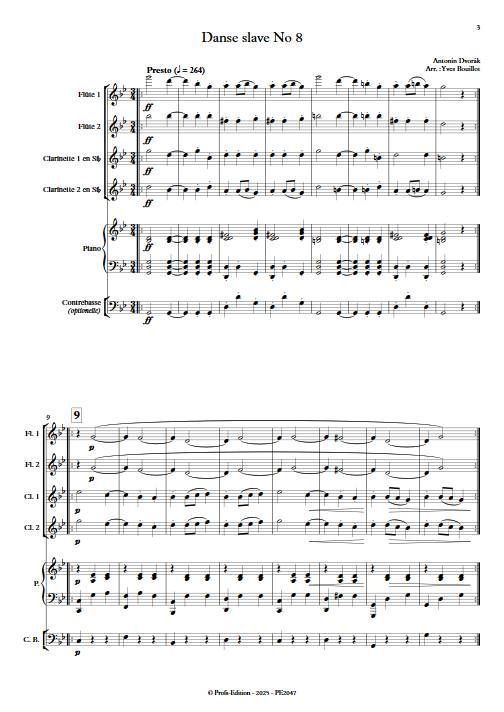 Danse slave No 8 - Quintette à vent avec piano - DVORAK A. - Score