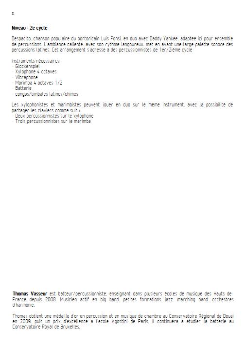 Despacito - Ensemble de percussions - FONSI L. - Educationnal sheet