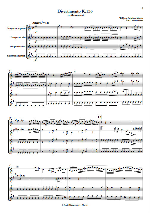 Divertimento KV 136 - Quatuor de Saxophones - MOZART W. A. - app.scorescoreTitle
