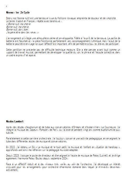 Dobrù noc - Orchestre d'harmonie - TRADITIONNEL SLOVAQUE - Educationnal sheet