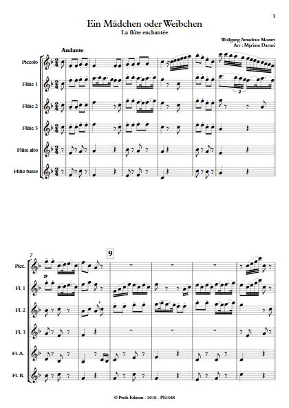 Ein Mädchen oder weibchen - Ensemble de Flûtes - MOZART W.A. - app.scorescoreTitle