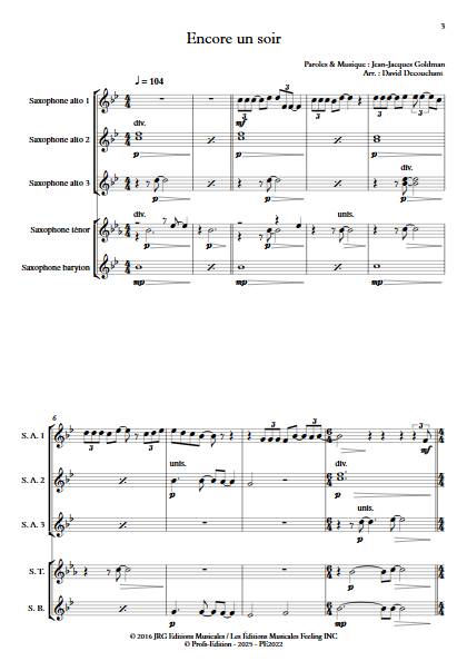 Encore un soir - Ensemble de Saxophones - GOLDMAN J. J. - Score