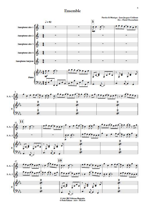Ensemble - Ensemble de Saxophones - GOLDMAN J.J. - Score