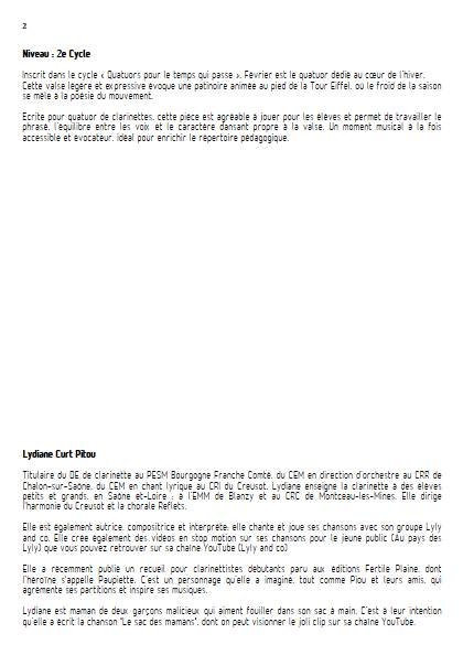 Février - Patinage sous la tour Eiffel - Quatuor de Clarinettes - CURT PITOU L. - Educationnal sheet