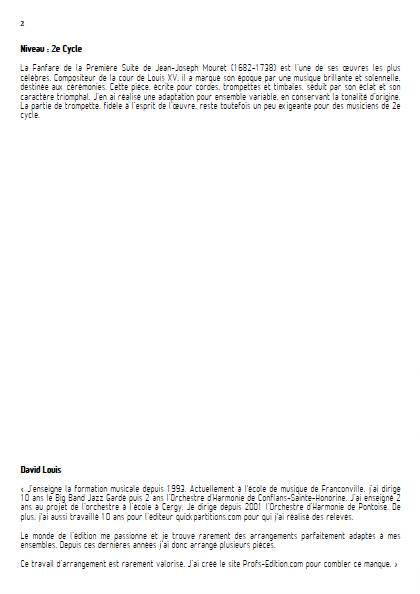 Fanfare 1ere suite - Ensemble Variable - MOURET J. J. - Educationnal sheet