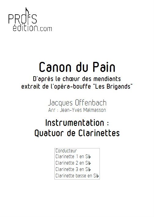 Canon du Pain - Quatuor de Clarinettes - OFFENBACH J. - front page