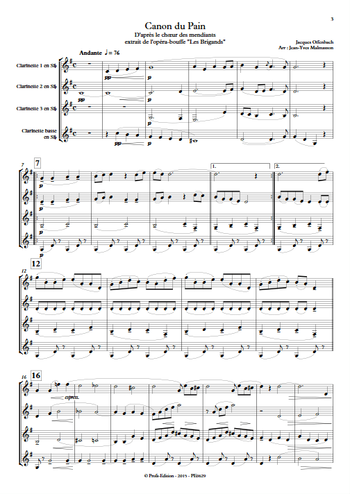 Canon du Pain - Quatuor de Clarinettes - OFFENBACH J. - app.scorescoreTitle