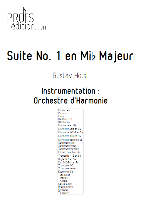 1ere Suite en Mib - Orchestre d'Harmonie - HOLST G. - front page