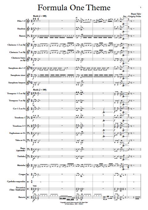 Formula One Theme - Orchestre d'harmonie - TYLER B. - Score