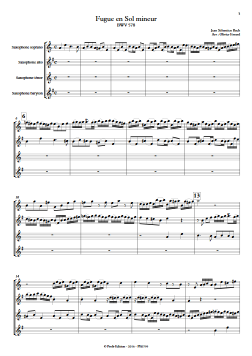 Fugue BWV 578 - Quatuor de Saxophones - BACH J. S. - app.scorescoreTitle
