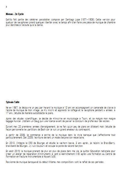 Gallito - Quatuor de Saxophones - LOPE S. - Educationnal sheet