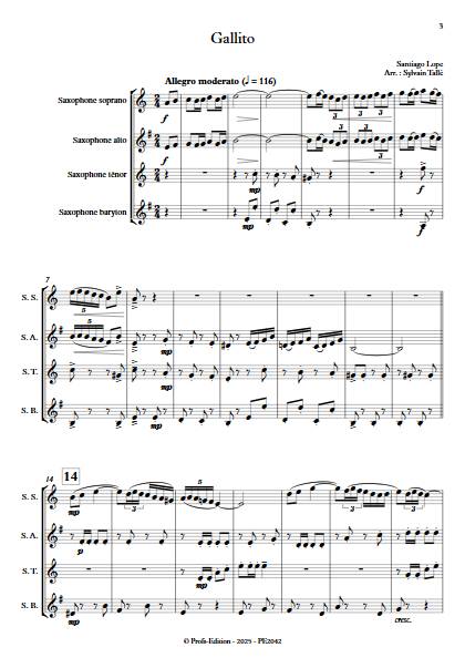 Gallito - Quatuor de Saxophones - LOPE S. - Score