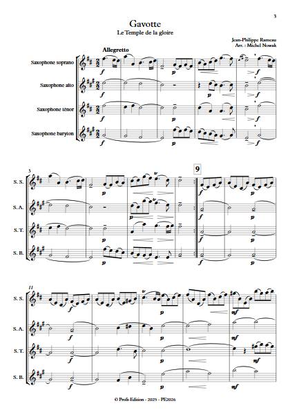 Gavotte (Le Temple de la gloire) - Quatuor de Saxophones - RAMEAU J.P. - Score