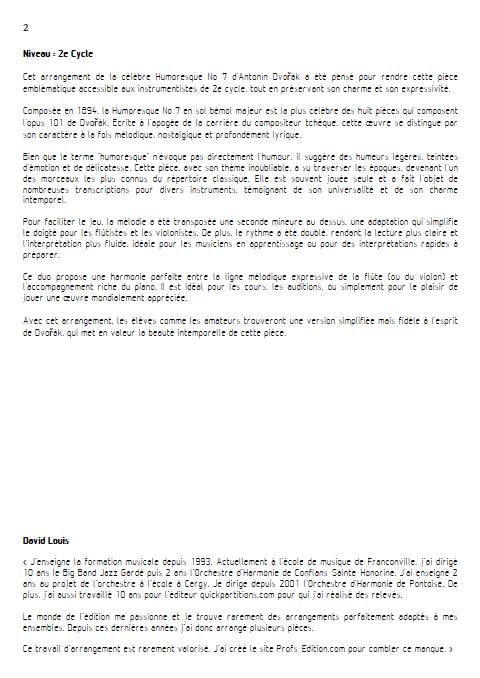 Humoresque No 7 - Flûte ou Violon & Piano - DVORAK A. - Educationnal sheet