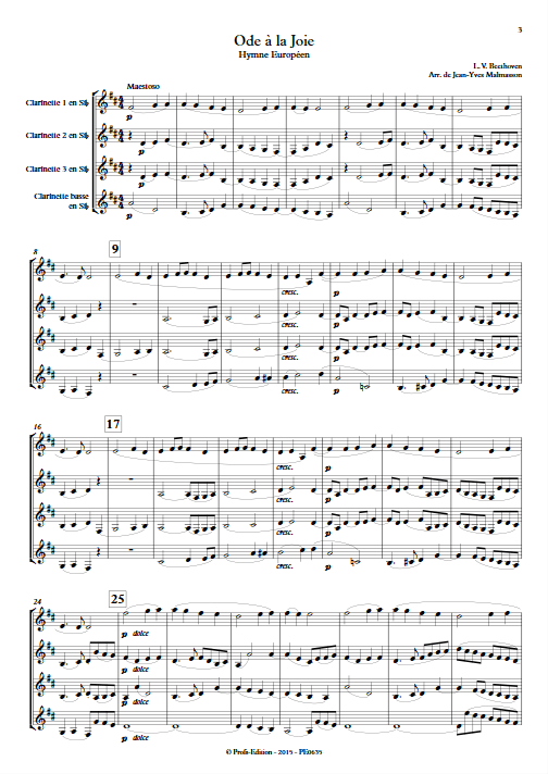 Hymne Européen - Quatuor de Clarinettes - BEETHOVEN L. V. - app.scorescoreTitle