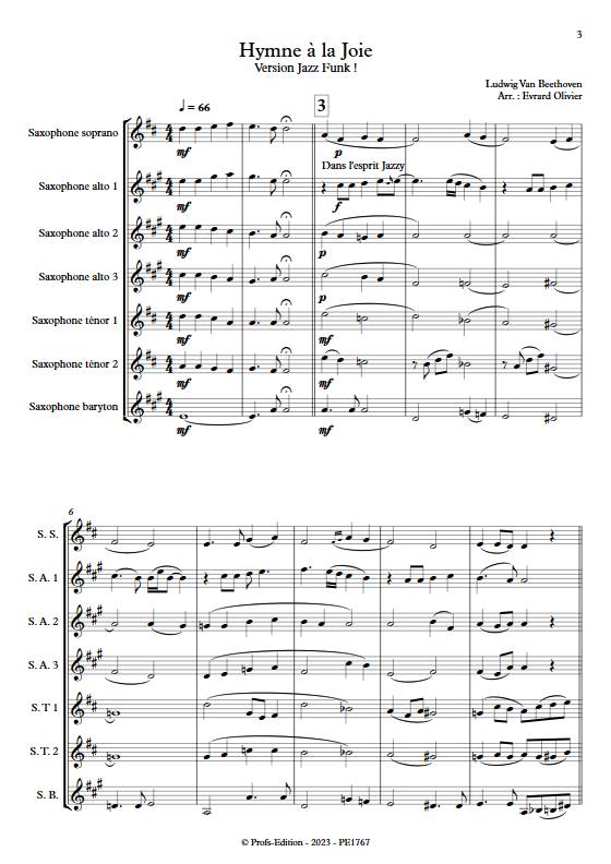 Hymne à la joie jazz funk - Ensemble de Saxophones - BEETHOVEN L. V. - app.scorescoreTitle
