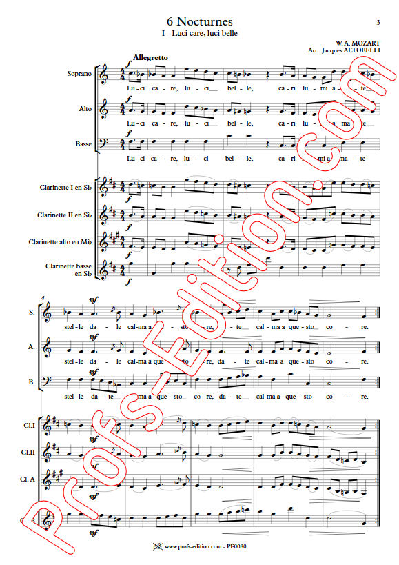 Luci care KV 346 - Chœur & Quatuor Clarinettes - MOZART W. A. - app.scorescoreTitle