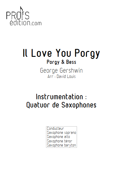 I Love You Porgy (Porgy and Bess) - Quatuor de Saxophones- GERSHWIN G. - front page