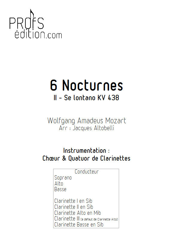 Se lontan ben mio KV 438 - Chœur & Quatuor Clarinettes - MOZART W. A. - front page