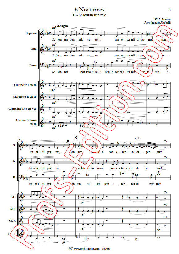 Se lontan ben mio KV 438 - Chœur & Quatuor Clarinettes - MOZART W. A. - app.scorescoreTitle